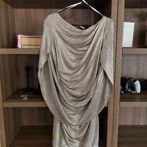 Metallic Gold Draped Party Dress